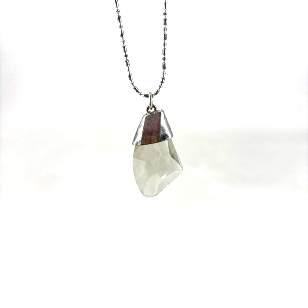 NEW Chico's Necklace Clear Crystal Stone Pendant Long Silver Tone Chain NWT